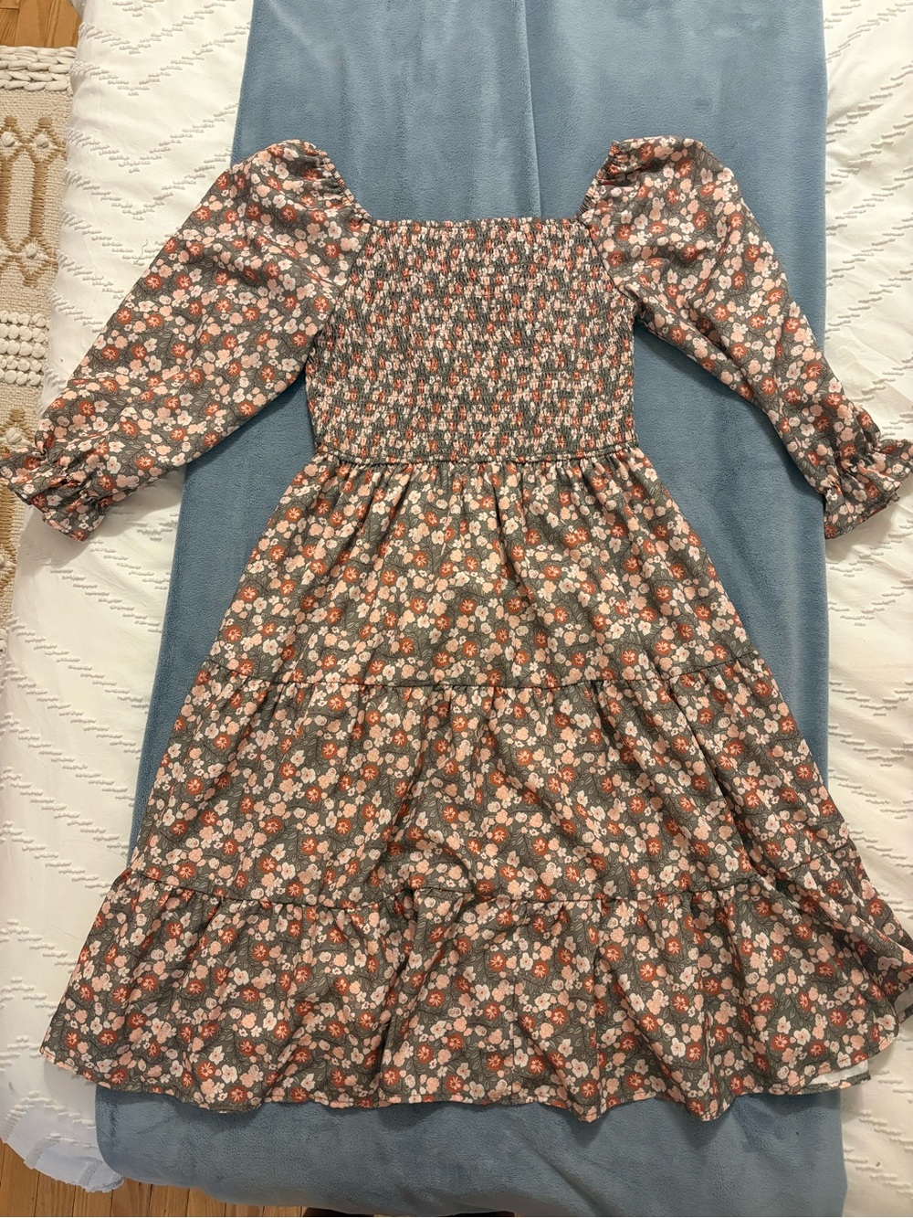 Smocked Floral Tiered Dress for Women - Coral and Olive